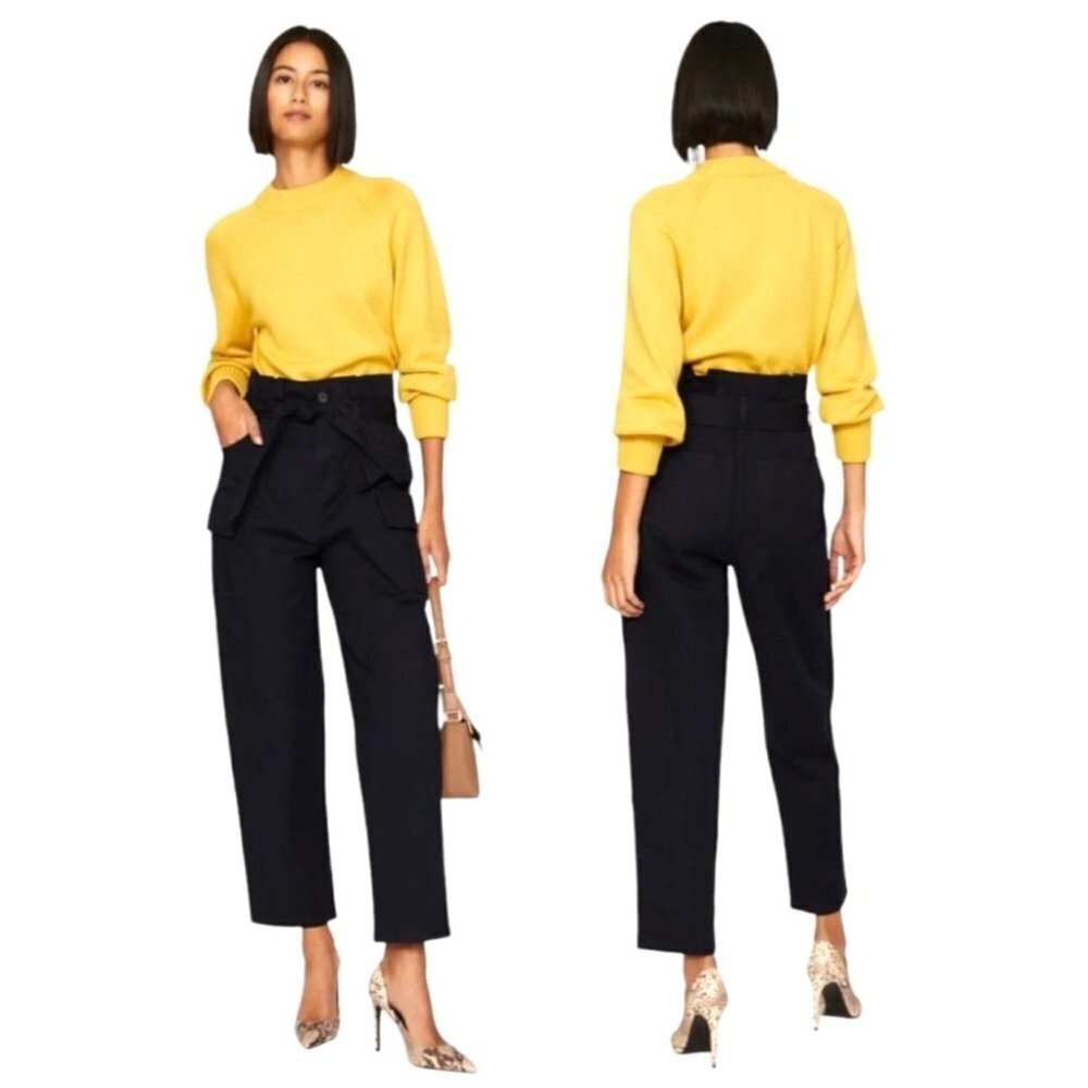 Marissa Webb Collective Pants Women 4 Blue Paper Bag Tie Waist Preppy Luxury